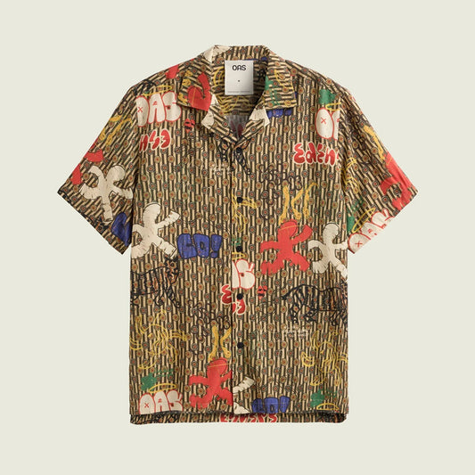 OAS Viscose Rocco Shirt Pattern - TanBlueRed - Collector Store