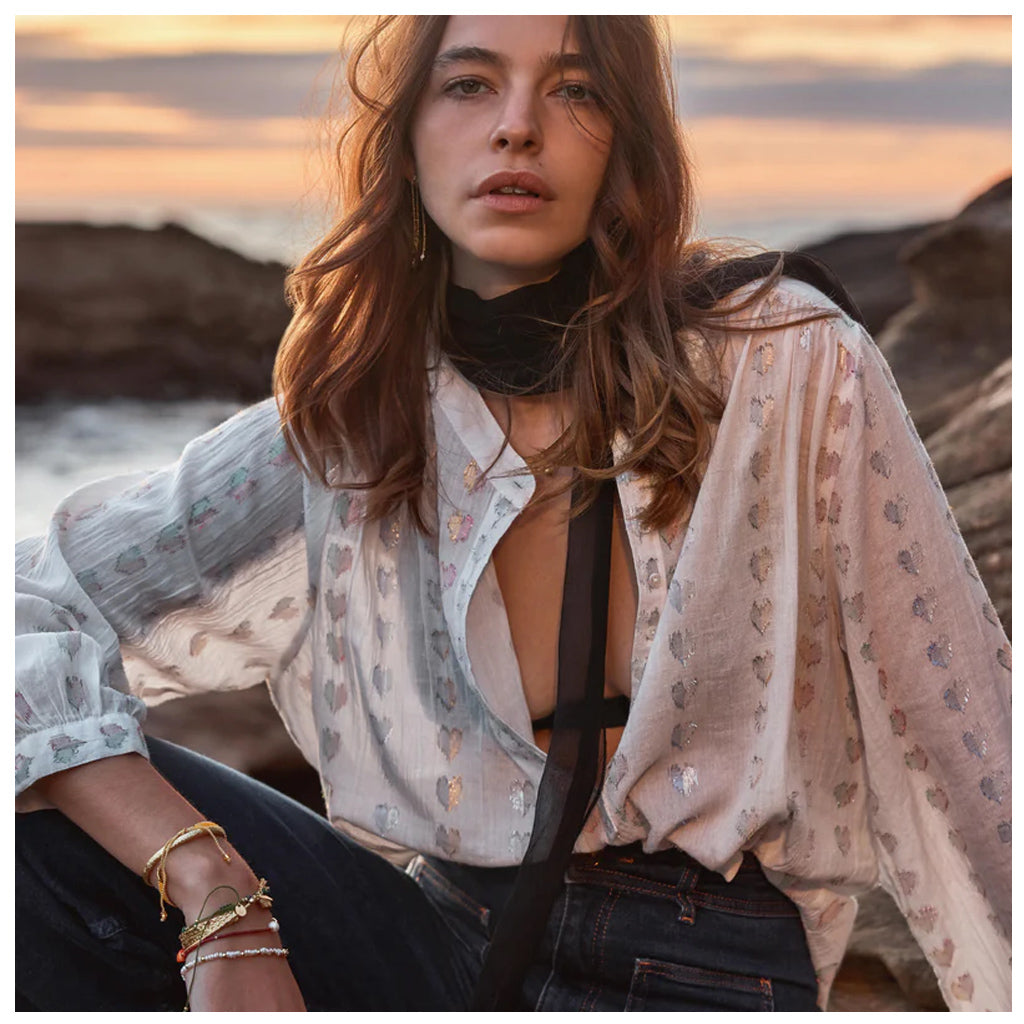 Marie Louise De Monterey - Ines Multi Hearts Blouse - Ecru - Collector Store