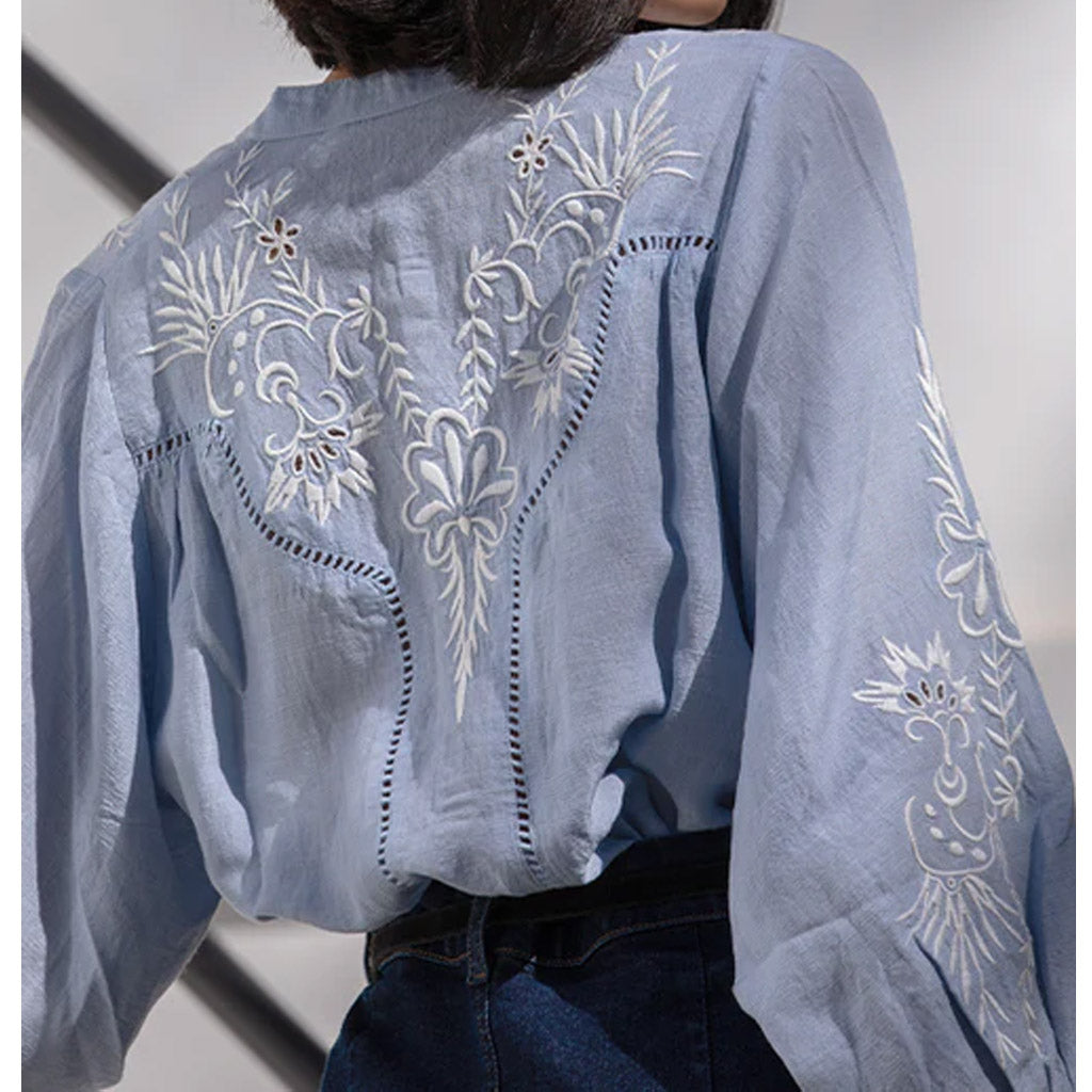 Marie Louise De Monterey - Broderie Blouse Blue/Ecru - Collector Store