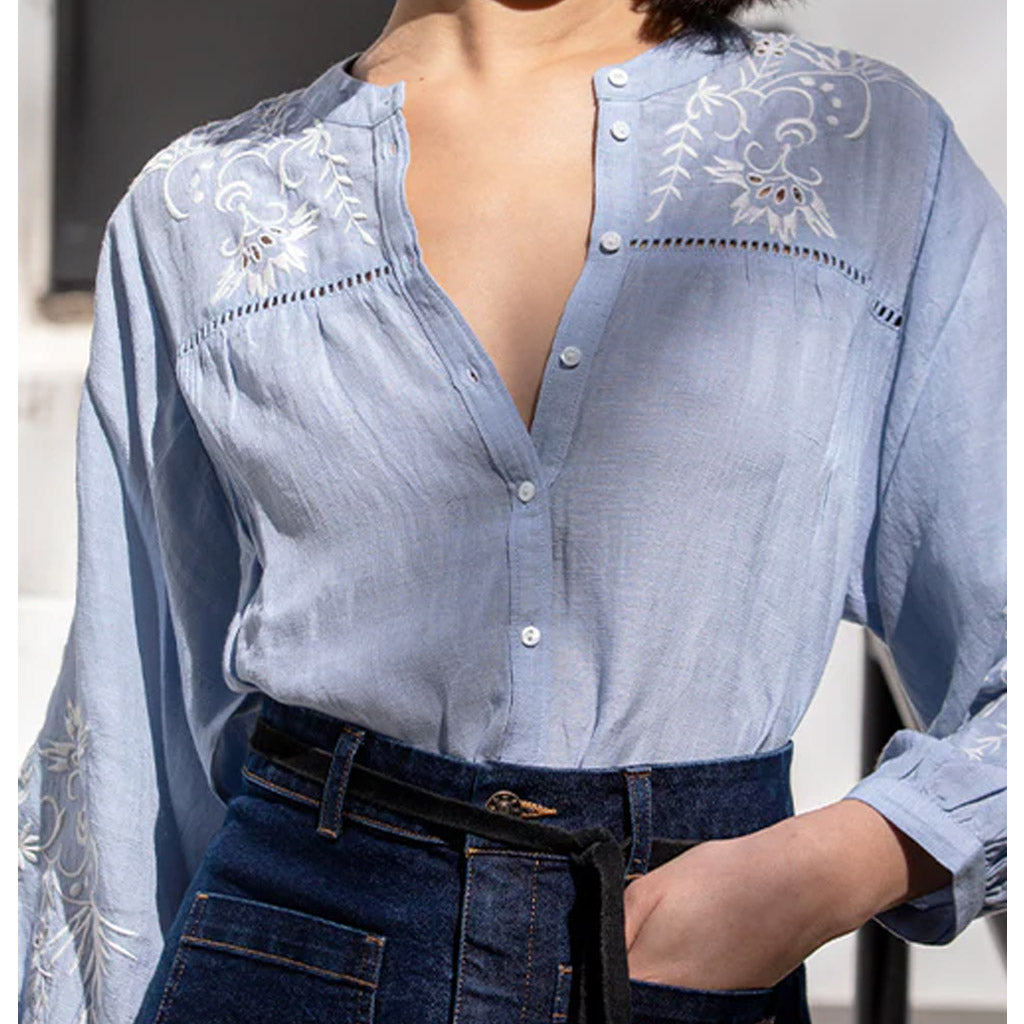 Marie Louise De Monterey - Broderie Blouse Blue/Ecru - Collector Store