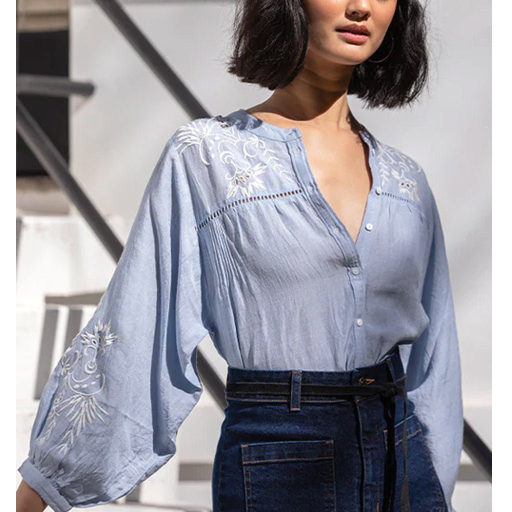 Marie Louise De Monterey - Broderie Blouse Blue/Ecru - Collector Store