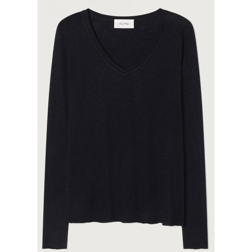 American Vintage Jacksonville V-Neck Long Sleeve Tee - Black Noir - Collector Store Sydney