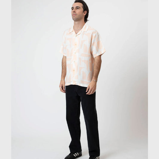 Mr Simple Cuban Short Sleeve Shirt - Raybeam Snow Peach