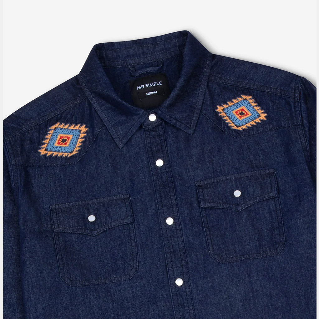 MR SIMPLE : WESTERN LS SHIRT : Raw Blue - Collector Store