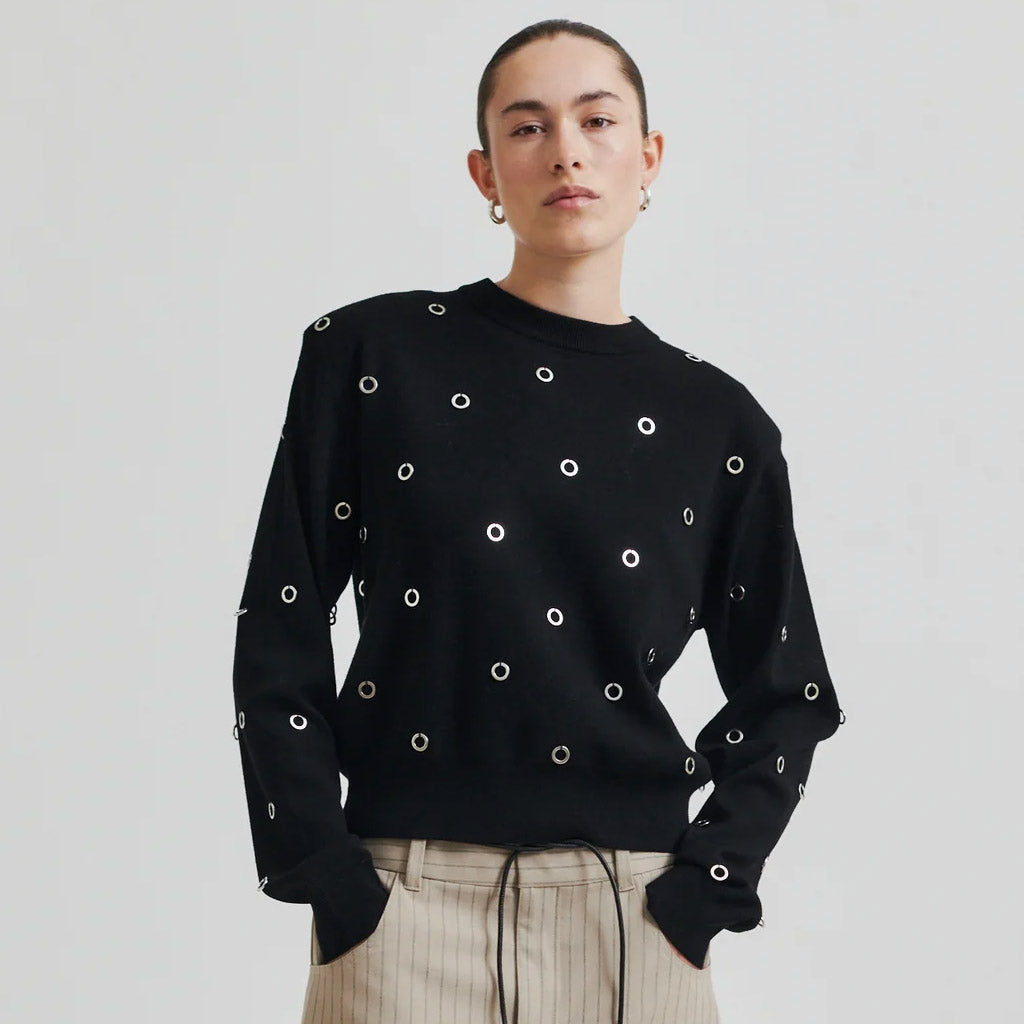 Second Female Stinne Eyelet Knit Black - Collector Store