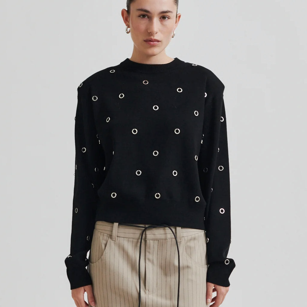 Second Female Stinne Eyelet Knit Black - Collector Store