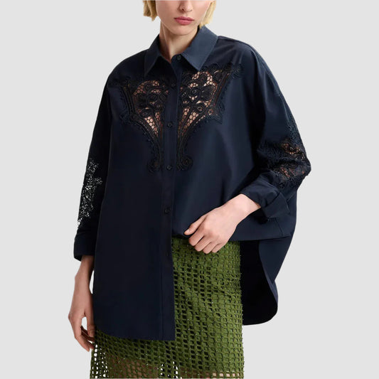 Essentiel Antwerp | Hoofd lace Panel Shirt Sapphire - Collector Store Sydney