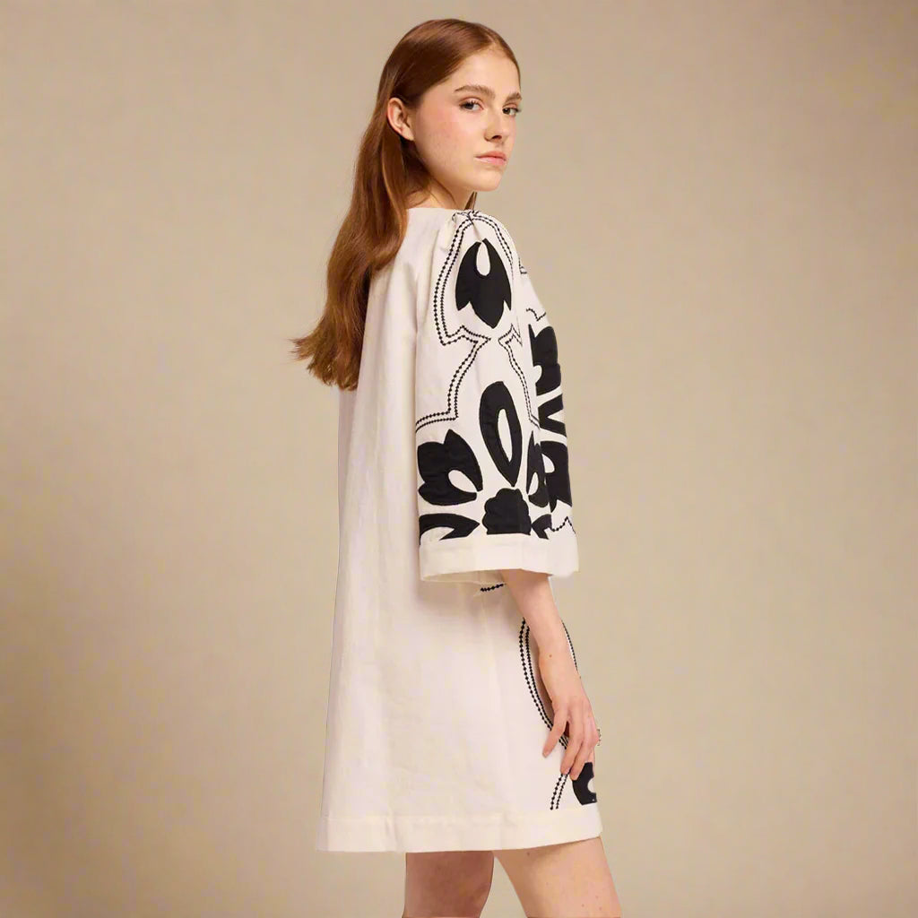 Louizon MIRAEL Applique Shift Dress - Ecru - Collector Store