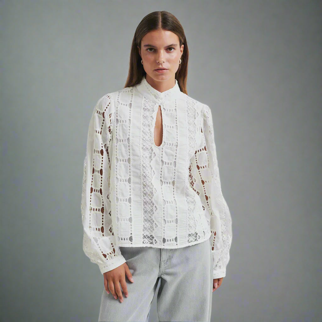 Second Female Millina Broderie Blouse Coconut Milk - Collector Store