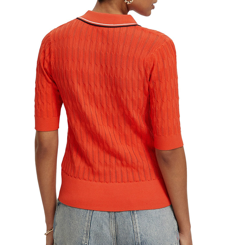 Scotch & Soda : Pointelle collared knitted polo shirt : Red Skies - Collector Store