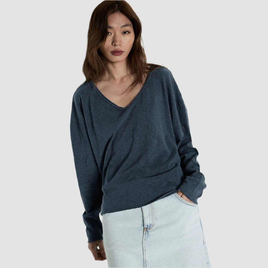 American Vintage L/S V Neck Tee - Sonoma - Vintage Navy Blue - Collector Store
