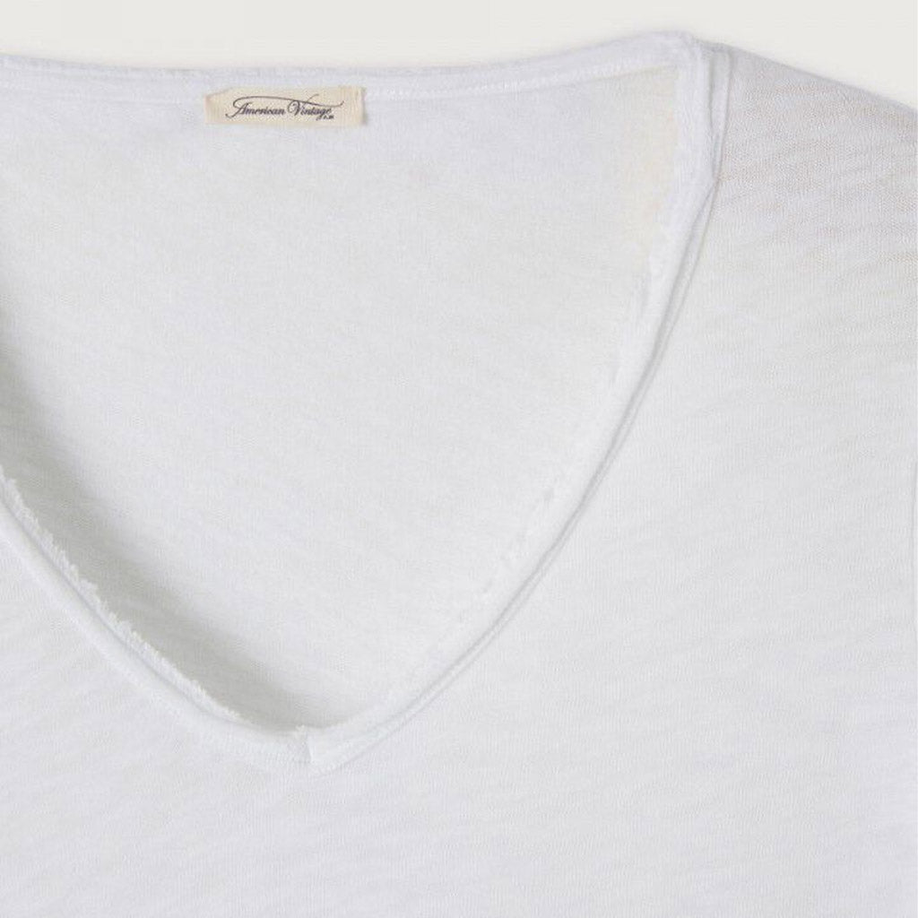 American Vintage Sonoma Cotton V Neck Tee - BLANC - Collector Store