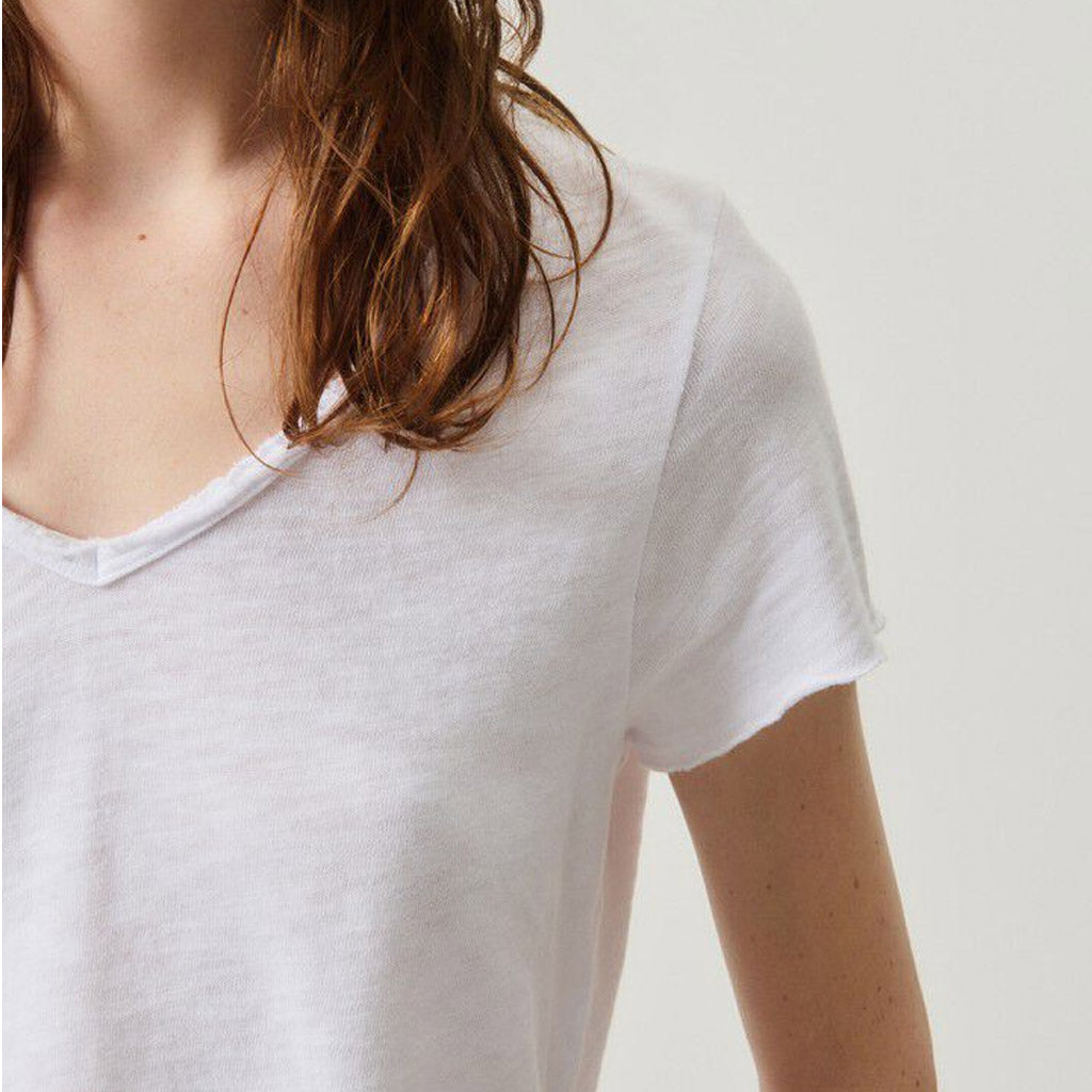 American Vintage Sonoma Cotton V Neck Tee - BLANC - Collector Store