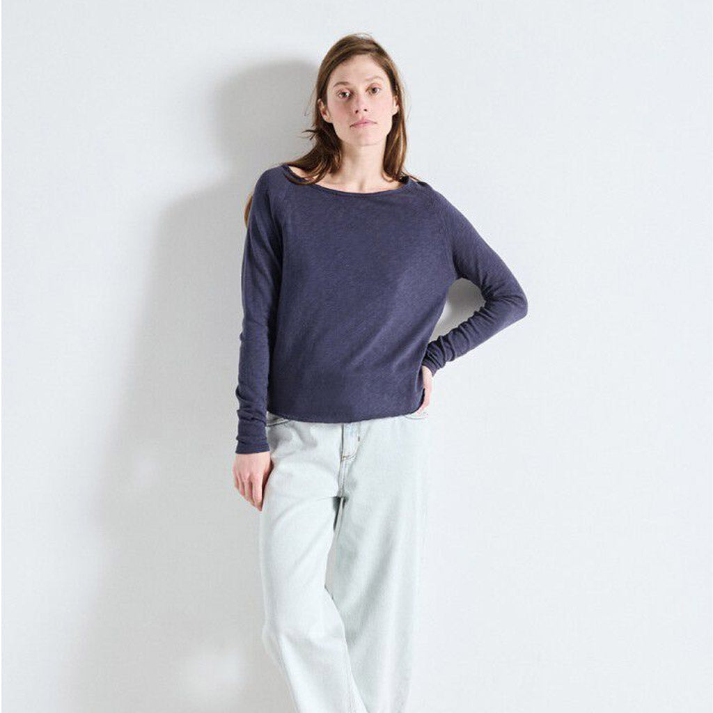 American Vintage Sonoma L/S Round Neck Tee - vintage navy blue - Collector Store