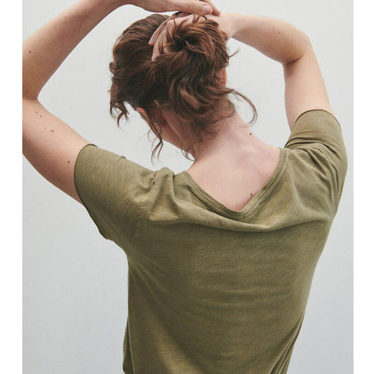 American Vintage Jacksonville V Neck Tee - Vintage Olive - Collector Store Sydney