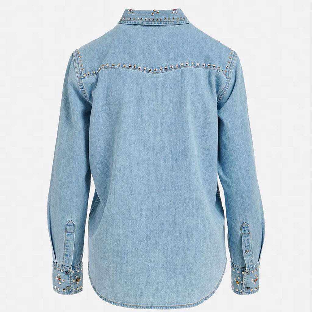 Essentiel Antwerp | Fairchild Blue Denim shirt with stud embellishments - Collector Store