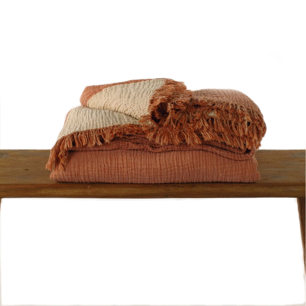 by ende. | Muslin Blanket | Dusty Rose & Ecru - Collector Store Sydney