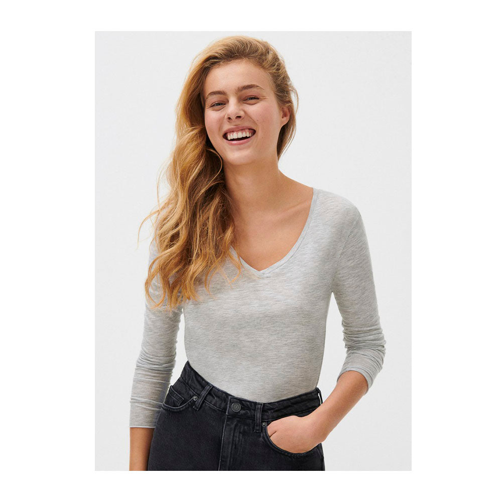 American Vintage Jacksonville Long Sleeve V-Neck Tee White - Collector Store Sydney