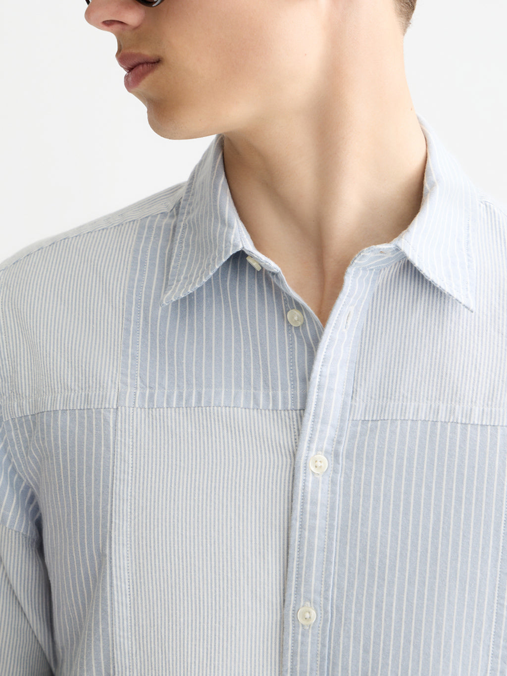 Patchwork Oxford shirt Blue Stripe - Collector Store Sydney