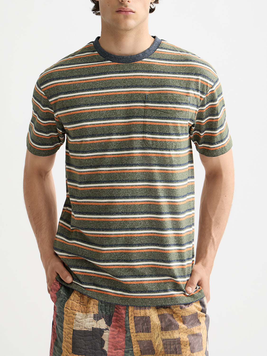 Yarn-dyed striped t-shirt Green Multi - Collector Store Sydney