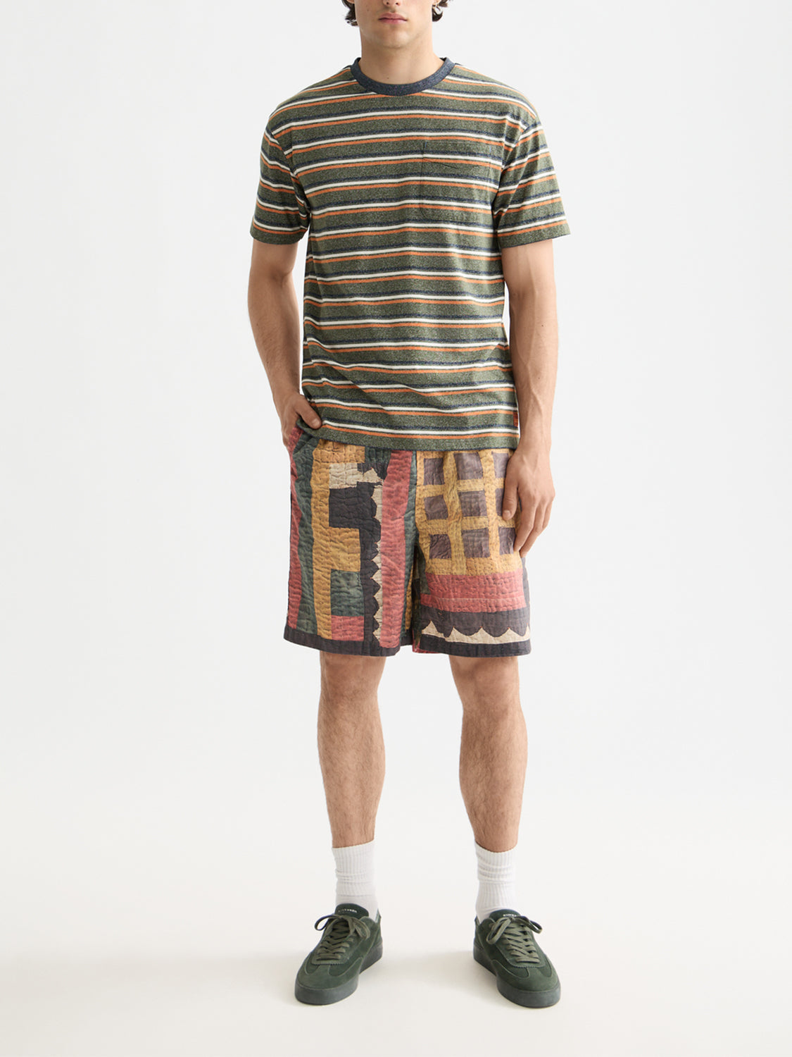 Yarn-dyed striped t-shirt Green Multi - Collector Store Sydney