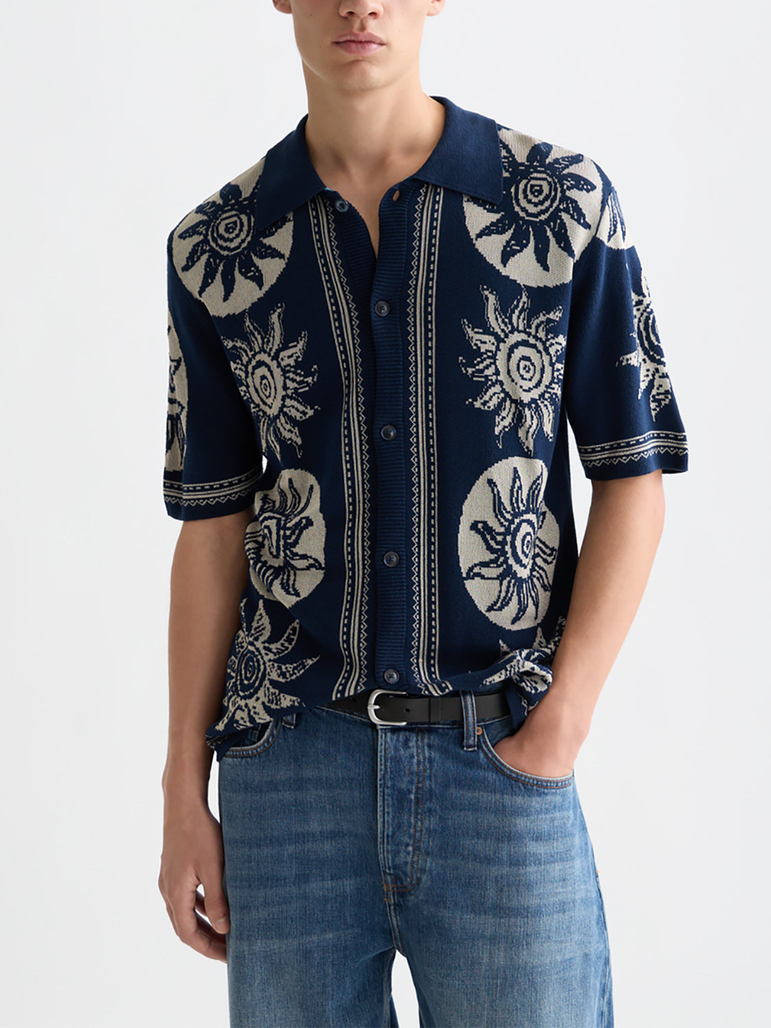 Scotch & Soda Knitted jacquard short-sleeved shirt - Suns