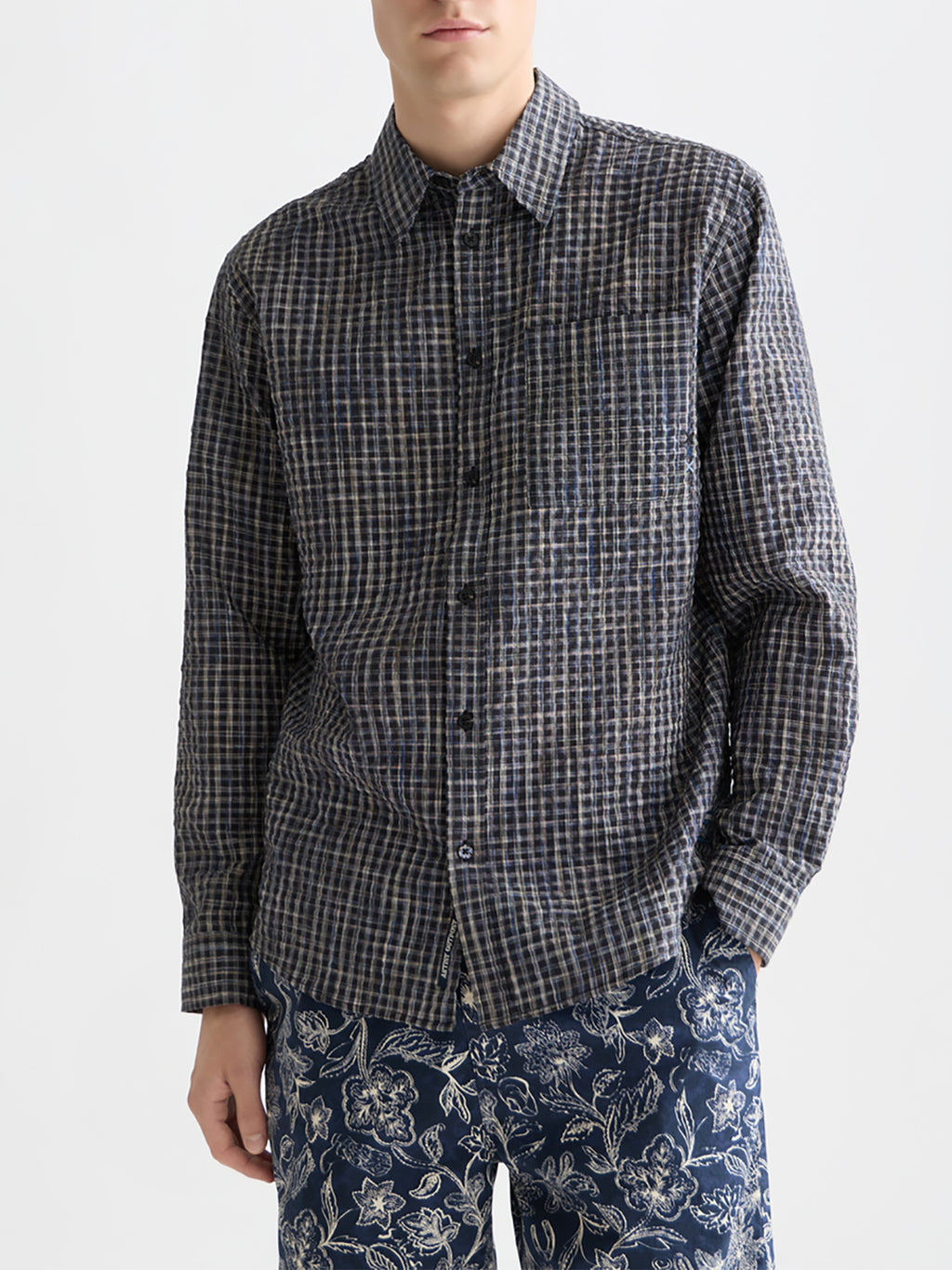 Scotch & Soda - Seersucker micro-check shirt  - Meteorite