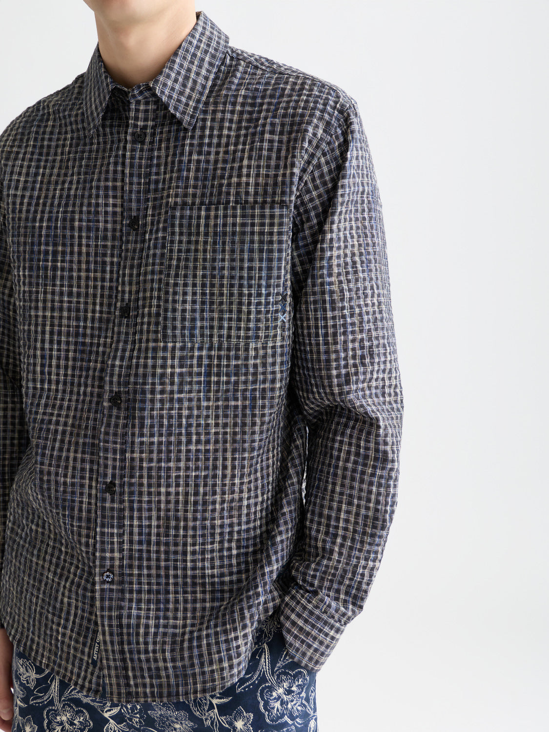 Scotch & Soda - Seersucker micro-check shirt  - Meteorite