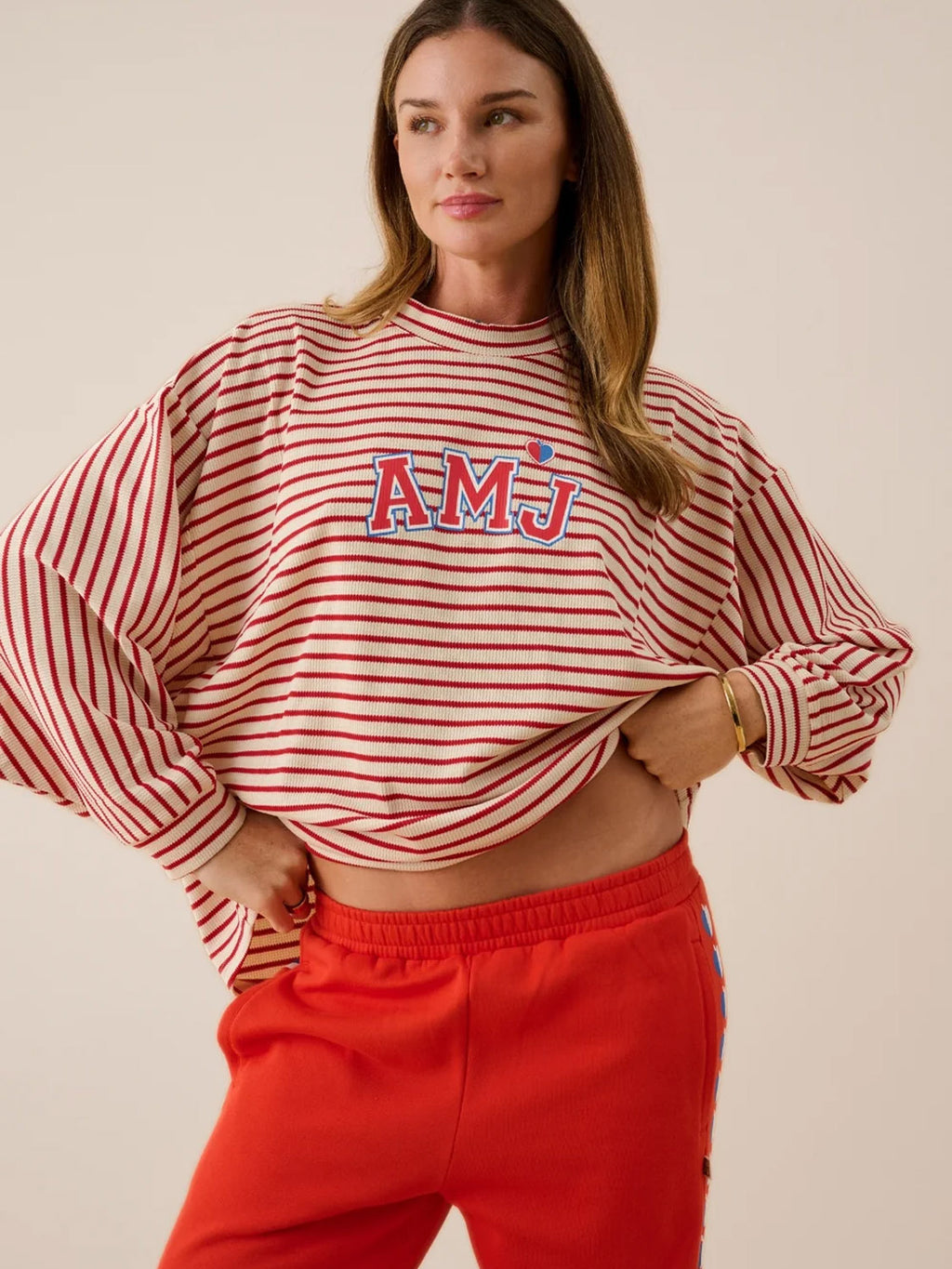 Araminta James - AMJ Waffle Long Sleeve Top - Red Alert