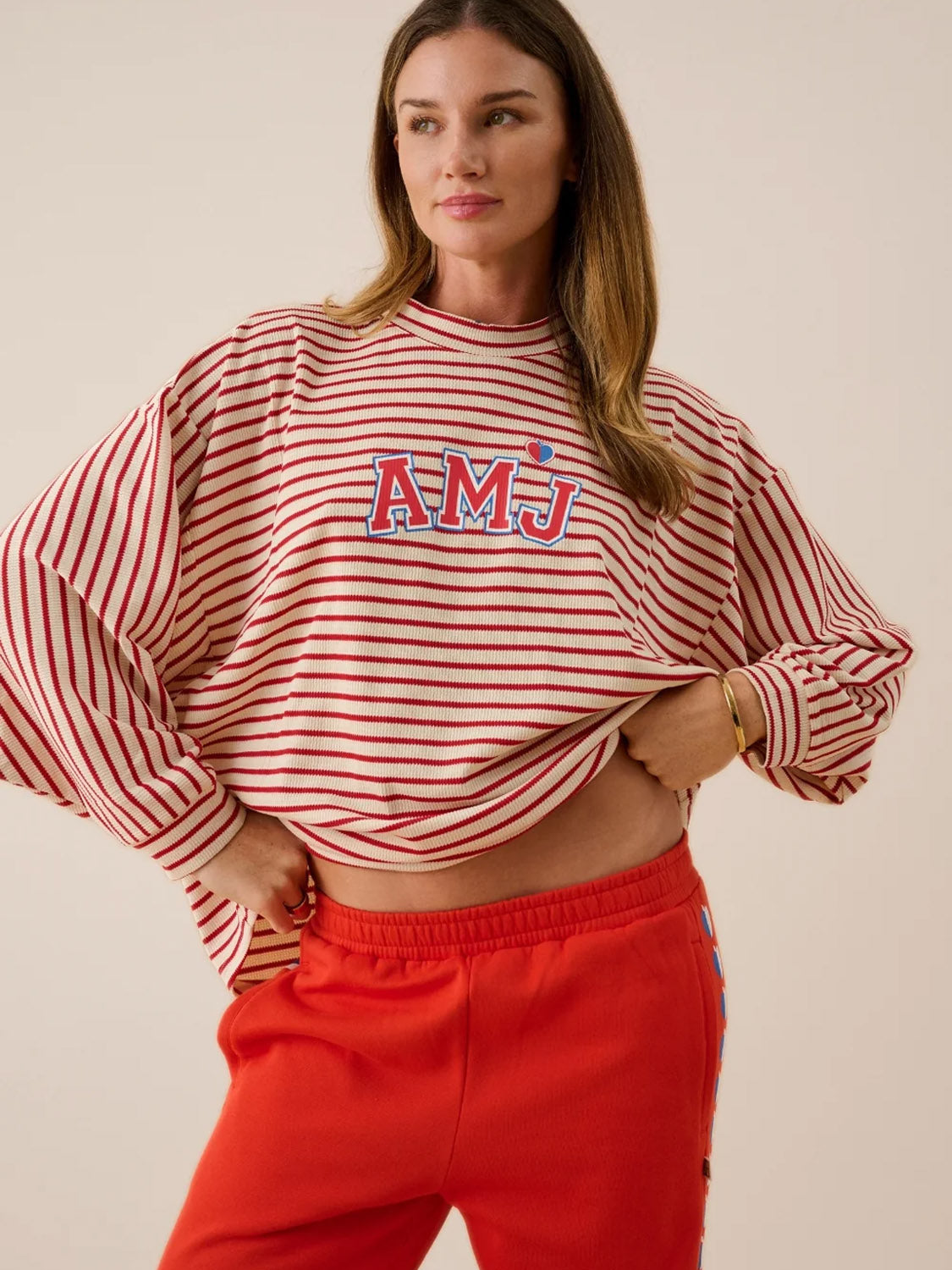 Araminta James - AMJ Waffle Long Sleeve Top - Red Alert