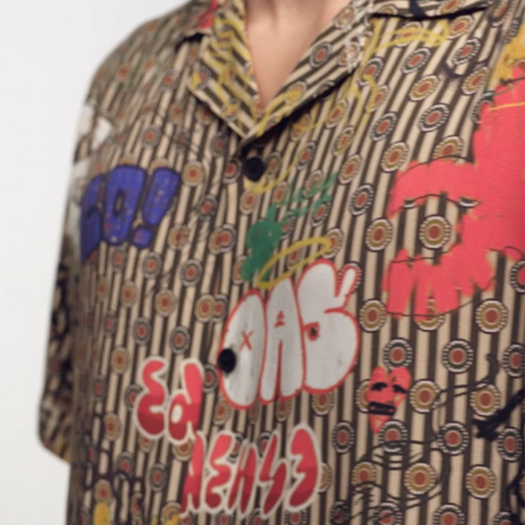 OAS Viscose Rocco Shirt Pattern - TanBlueRed - Collector Store Sydney