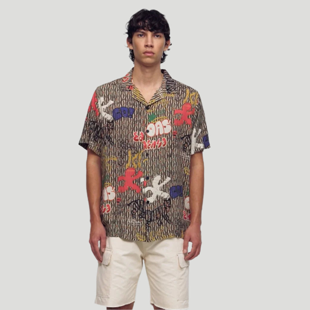 OAS Viscose Rocco Shirt Pattern - TanBlueRed - Collector Store Sydney