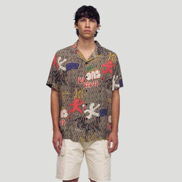 OAS Viscose Rocco Shirt Pattern - TanBlueRed