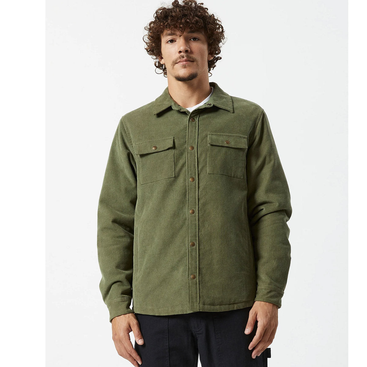 Mr Simple Quilted Cord Jacket - Army - Collector Store Sydney