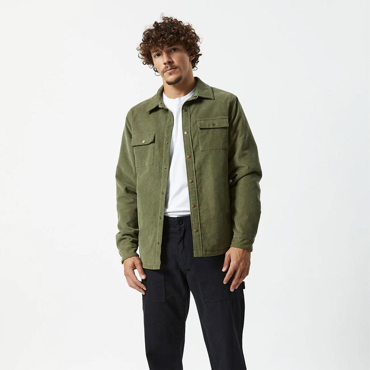 Mr Simple Quilted Cord Jacket - Army - Collector Store Sydney