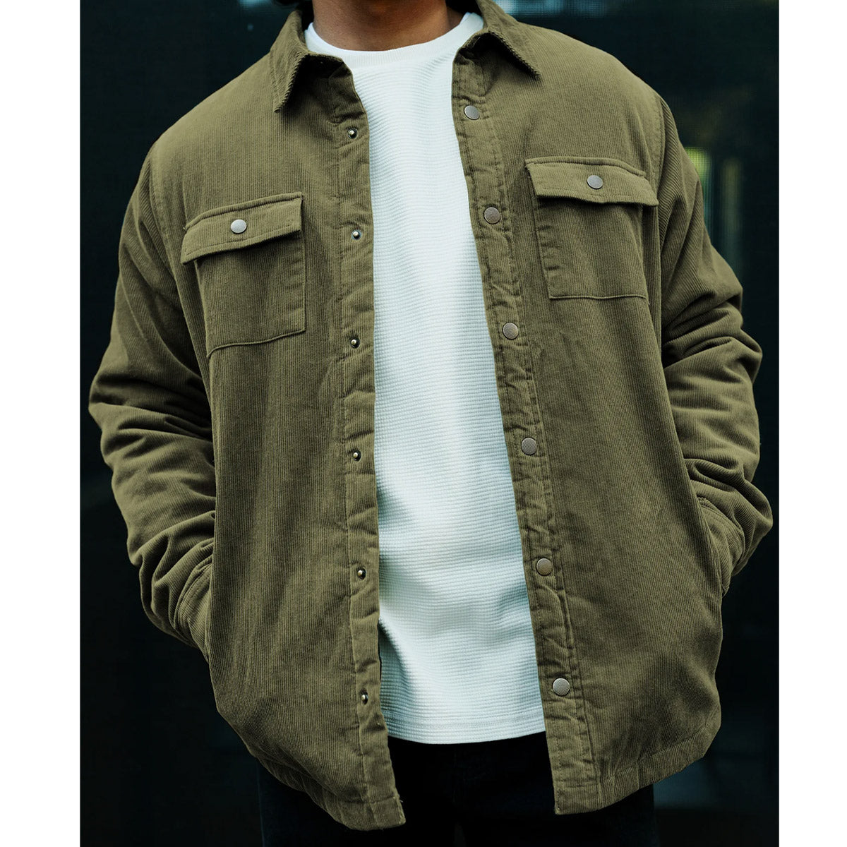 Mr Simple Quilted Cord Jacket - Army - Collector Store Sydney