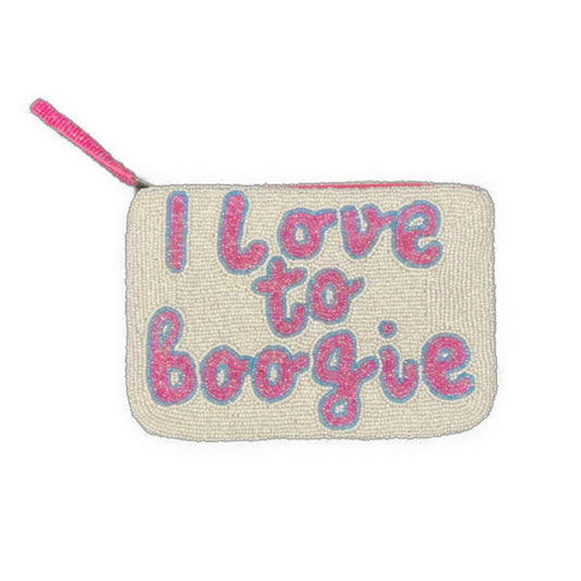 Jacksons I Love To Boogie beaded purse - White /Pink - Collector Store