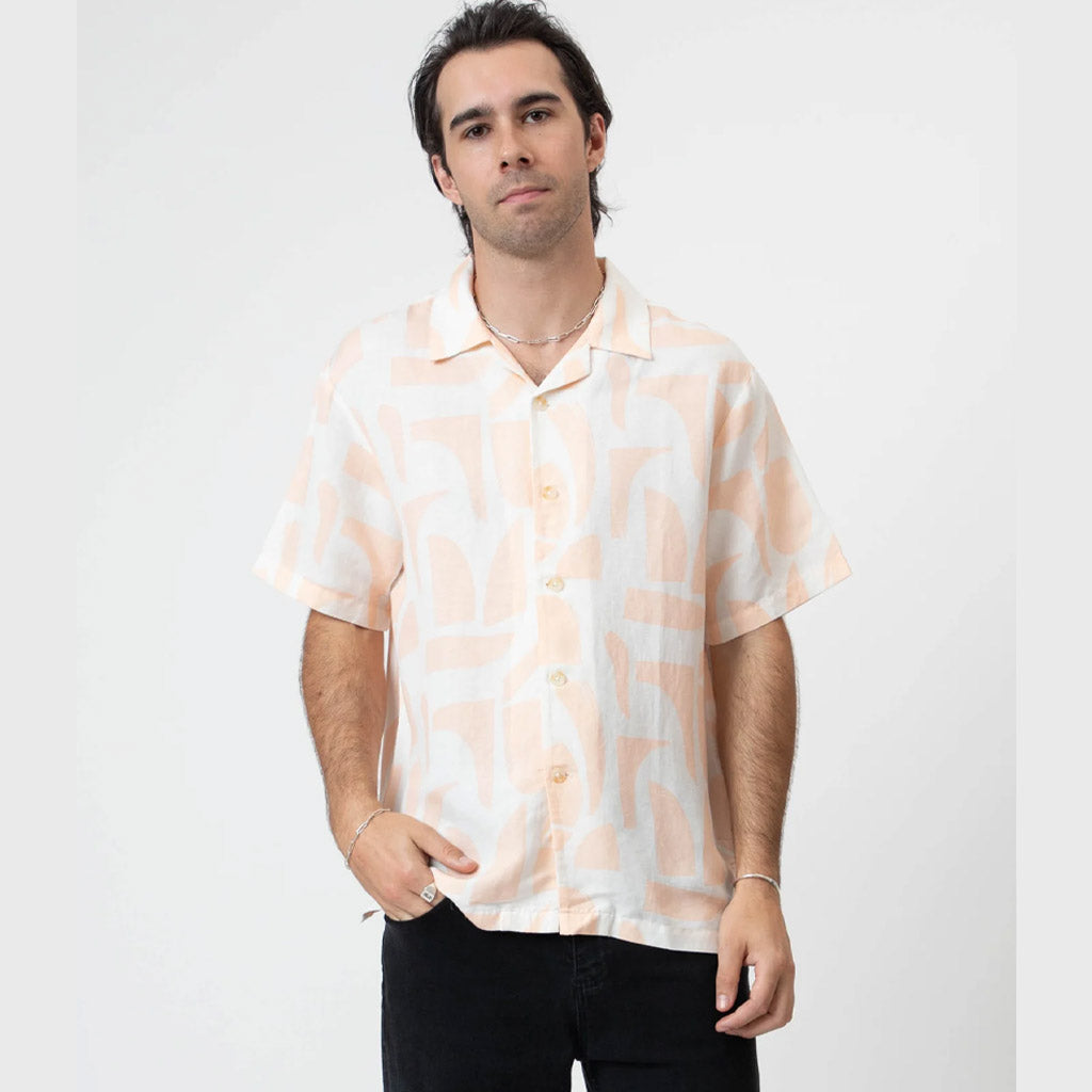 Mr Simple Cuban Short Sleeve Shirt - Raybeam Snow Peach - Collector Store Sydney