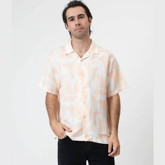 Mr Simple Cuban Short Sleeve Shirt -  Raybeam Snow Peach