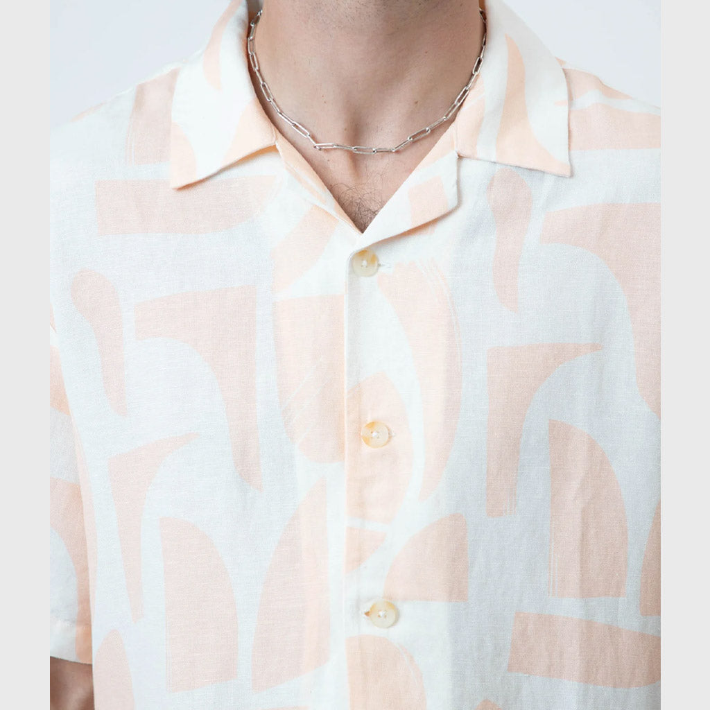Mr Simple Cuban Short Sleeve Shirt -  Raybeam Snow Peach