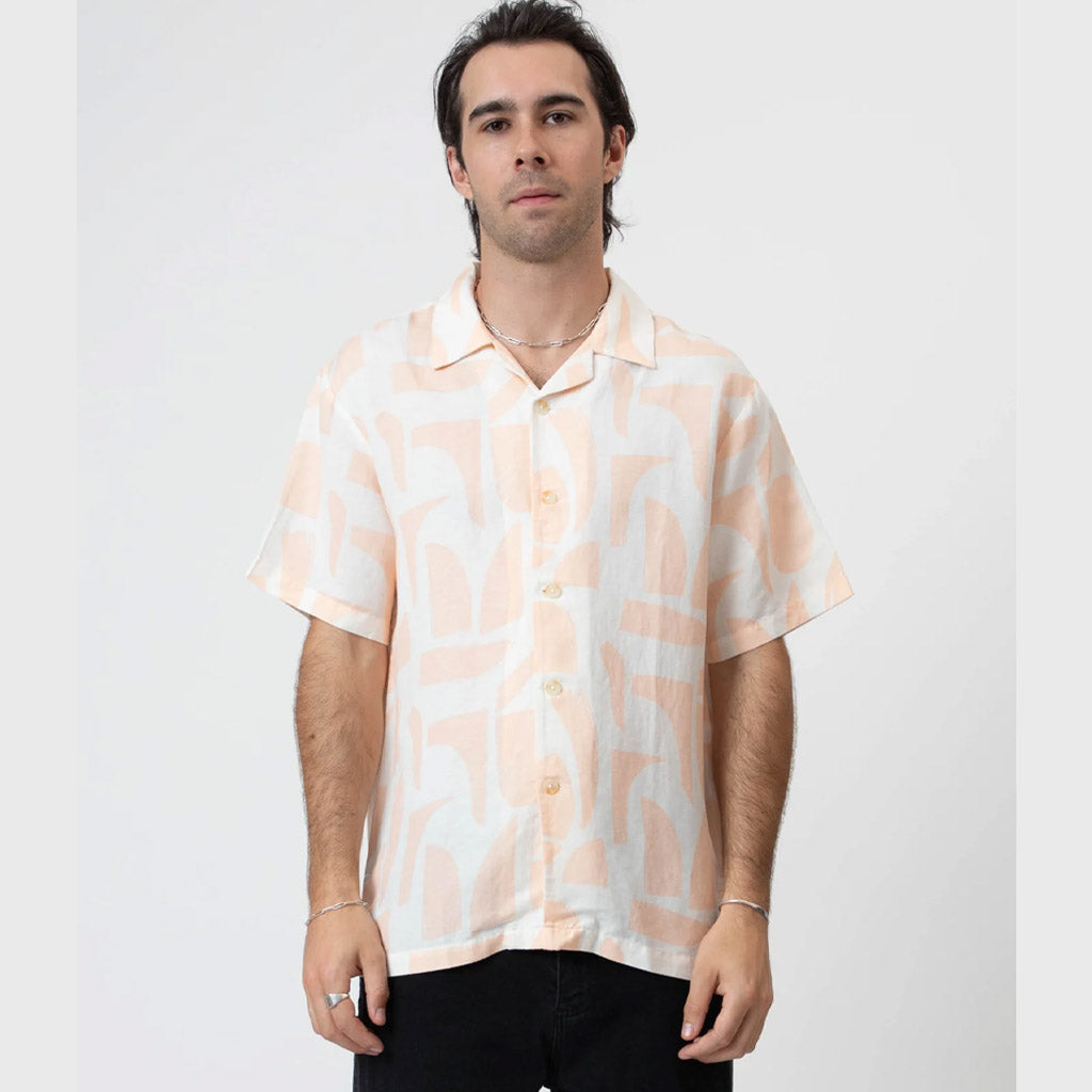 Mr Simple Cuban Short Sleeve Shirt - Raybeam Snow Peach - Collector Store Sydney