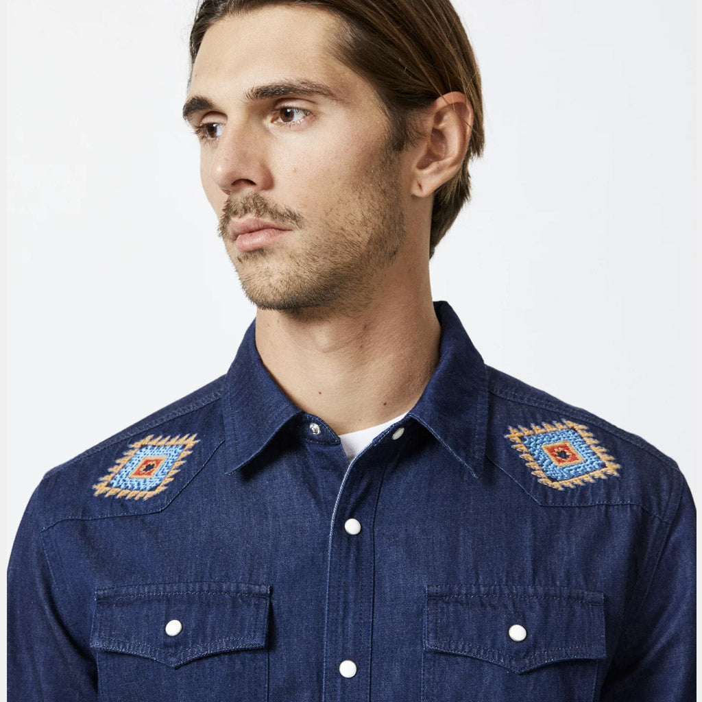 MR SIMPLE : WESTERN LS SHIRT : Raw Blue - Collector Store