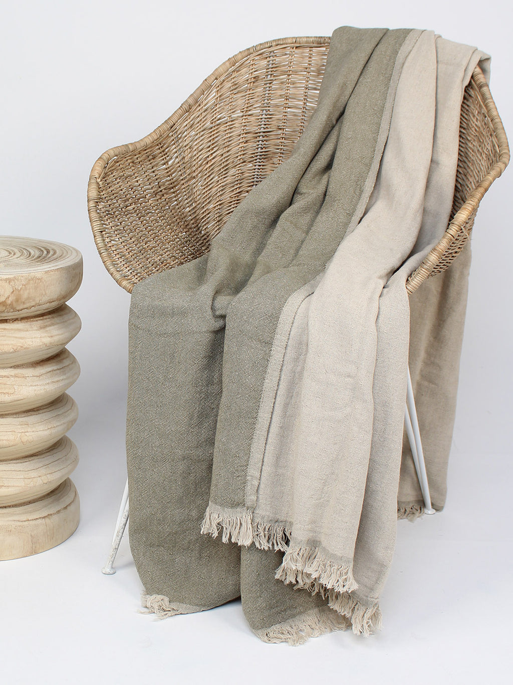 Linen Throw | Sage & Ecru - Collector Store Sydney