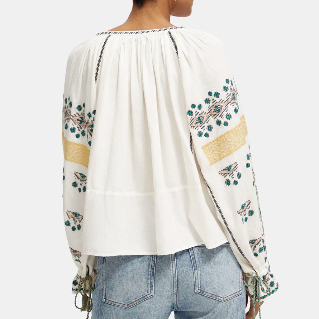 Scotch & Soda : Embroidered linen-blend blouse : Ecru - Collector Store