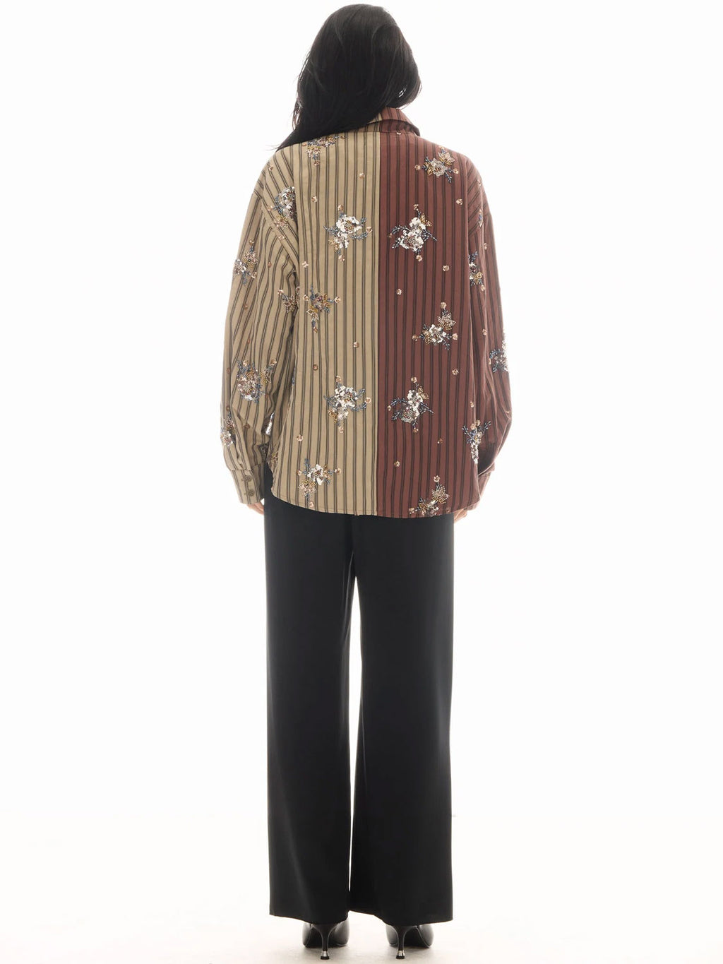 Tales : Embellished Half N Half Stripe Shirt