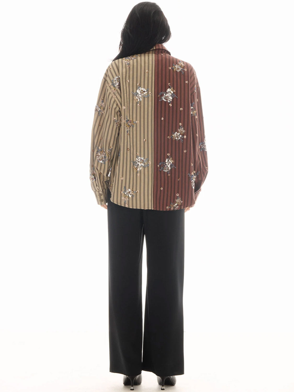 Tales : Embellished Half N Half Stripe Shirt