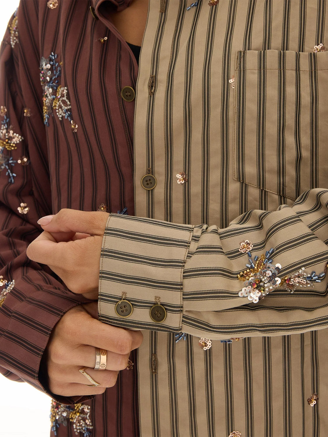 Tales : Embellished Half N Half Stripe Shirt