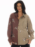 Tales : Embellished Half N Half Stripe Shirt