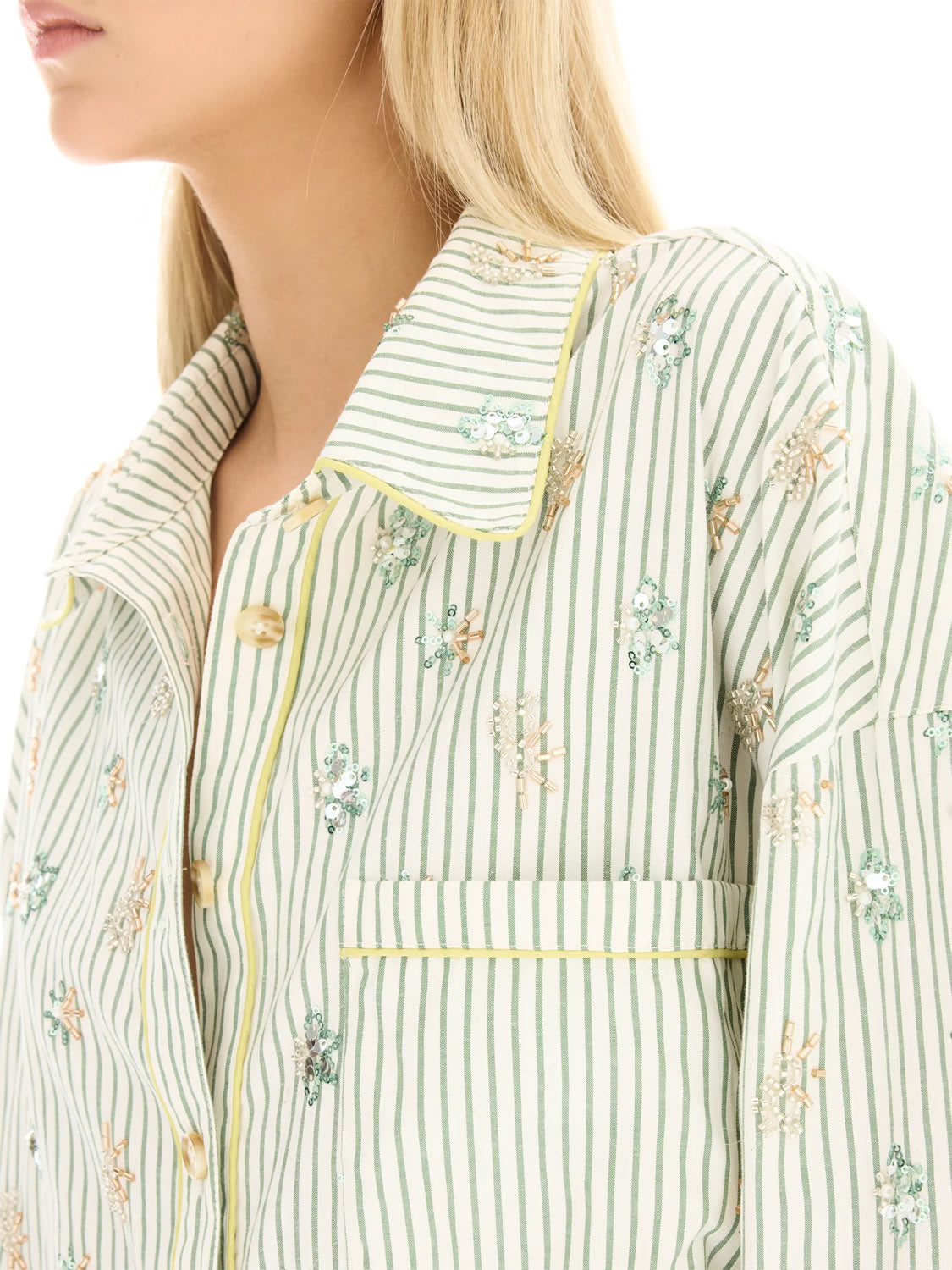 Tales : Embellished Stripe Party Shirt - Green - Collector Store Sydney