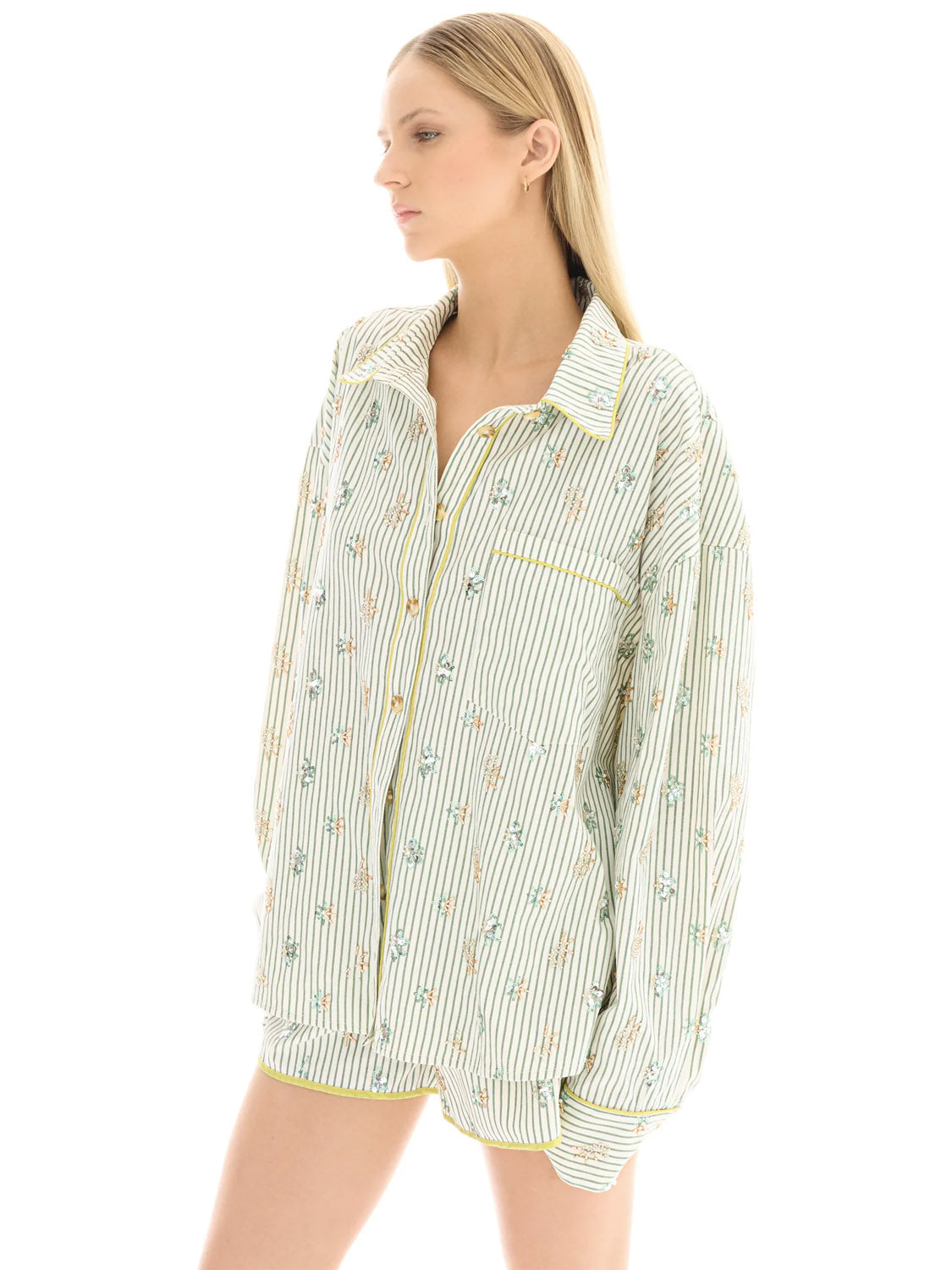 Tales : Embellished Stripe Party Shirt - Green - Collector Store Sydney